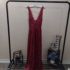 Vintage Olga night gown red floral M